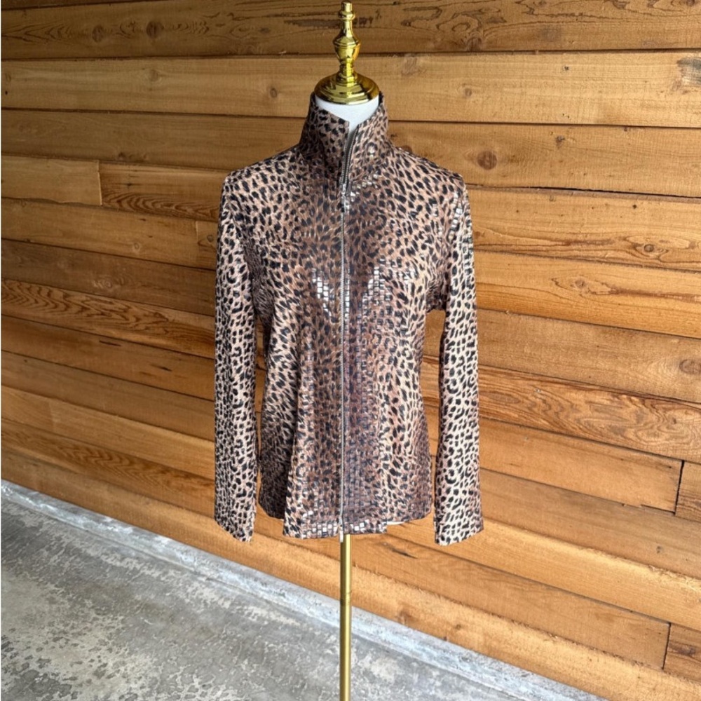 Exclusively Misook Sequined Leopard Print Zip Jacket